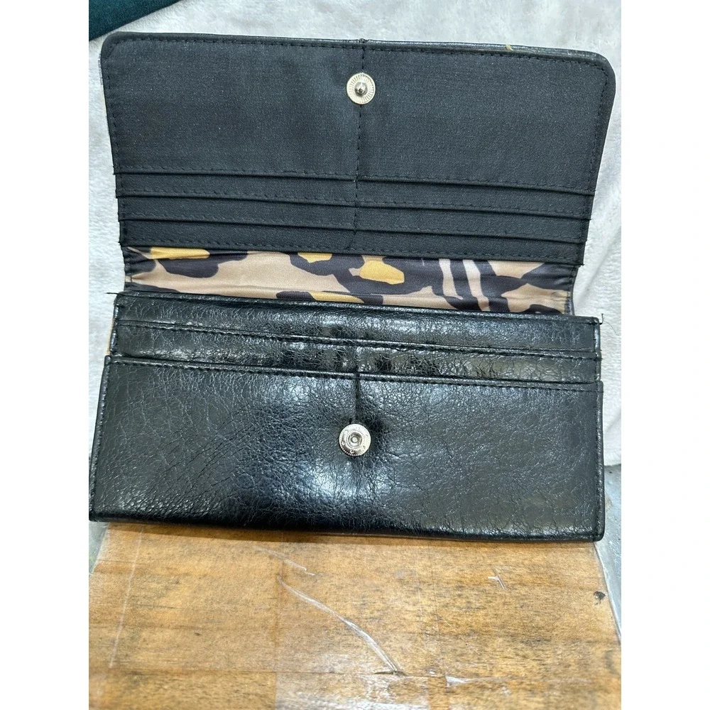 Franco Sarto Leather Wallet Women's Black Pockets Pre-Owned Zipper‎ Folding
